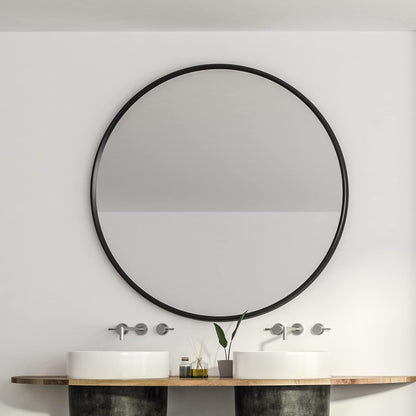 Itrue 12 Inch Small Round Decorative Wall Mirror, HD Silver-Coated Glass with Brushed Black Metal Frame, Minimalist Modern Accent Mirror for Vanity, Narrow Walls, Bathroom, Bedroom & Entryway