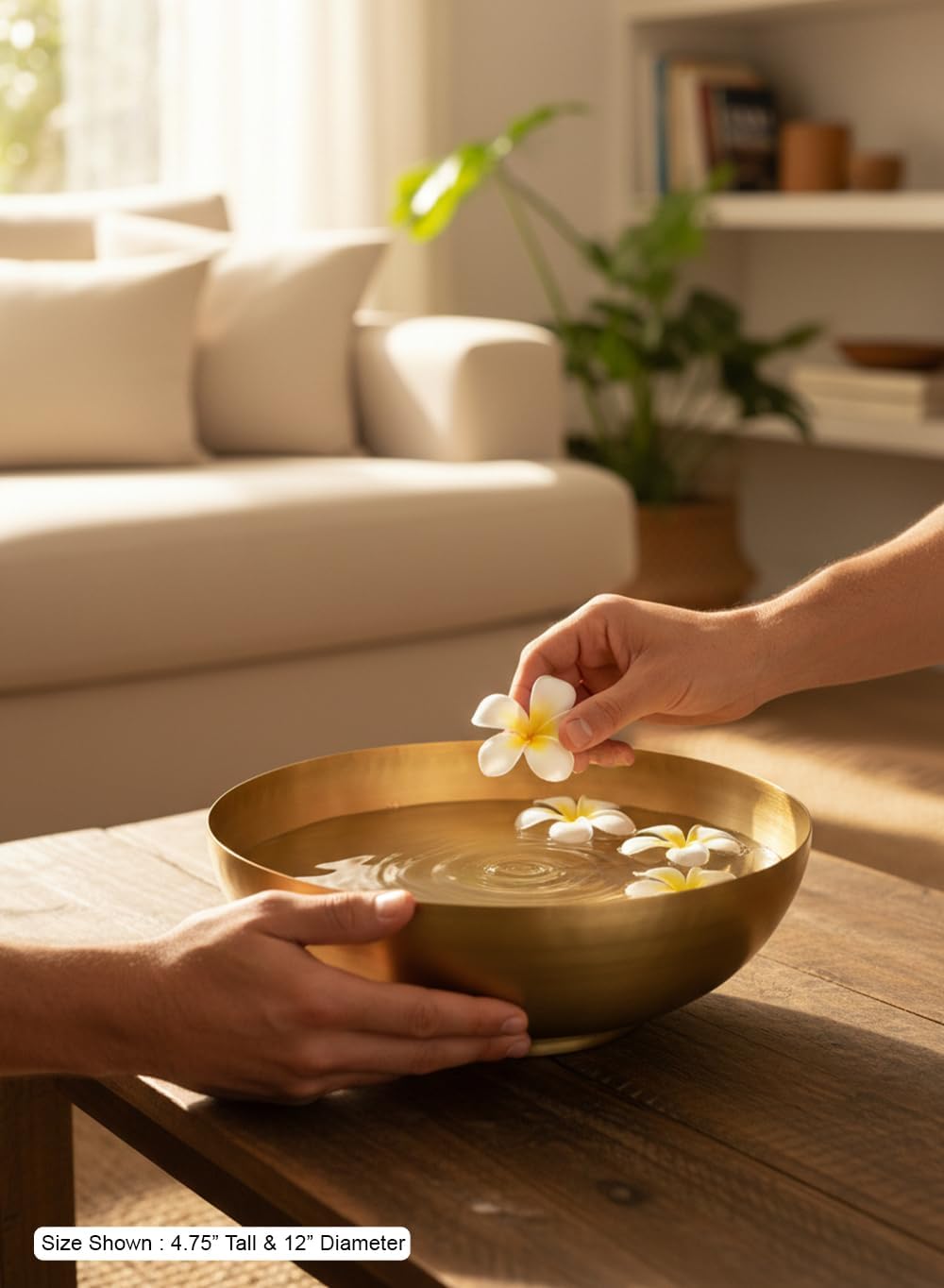 Serene Spaces Living Lightweight Antique Brass Decorative Bowl - Elegant Potpourri Catchall for Diwali Home Décor, Entryway and Dining Table, 2.75" Tall & 8" Diameter