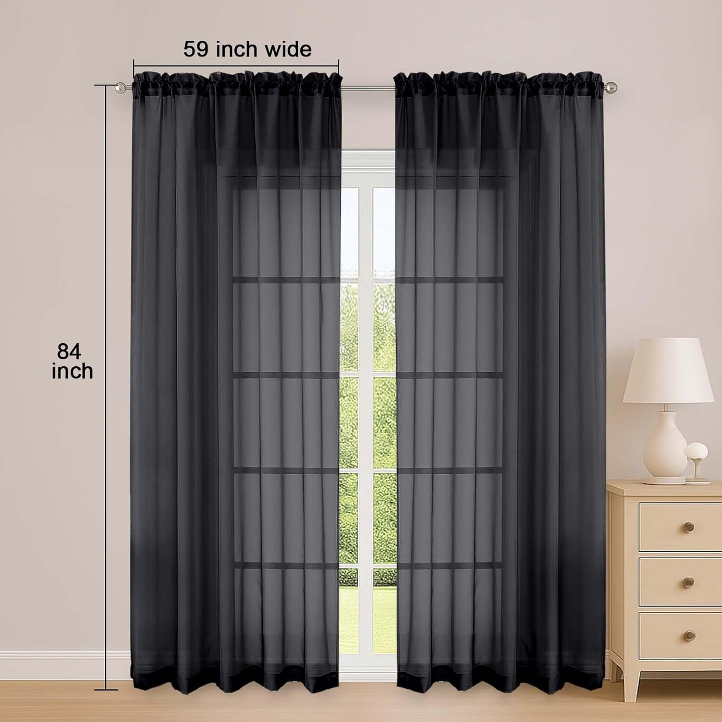 OWENIE Sheer Curtains 84 inches Long 2 Panels Set for Living Room/Bedroom, Rod Pocket Voile Sheer Panel Drapes, White, 2pcs, Each 42" W x 84" L - Colors B