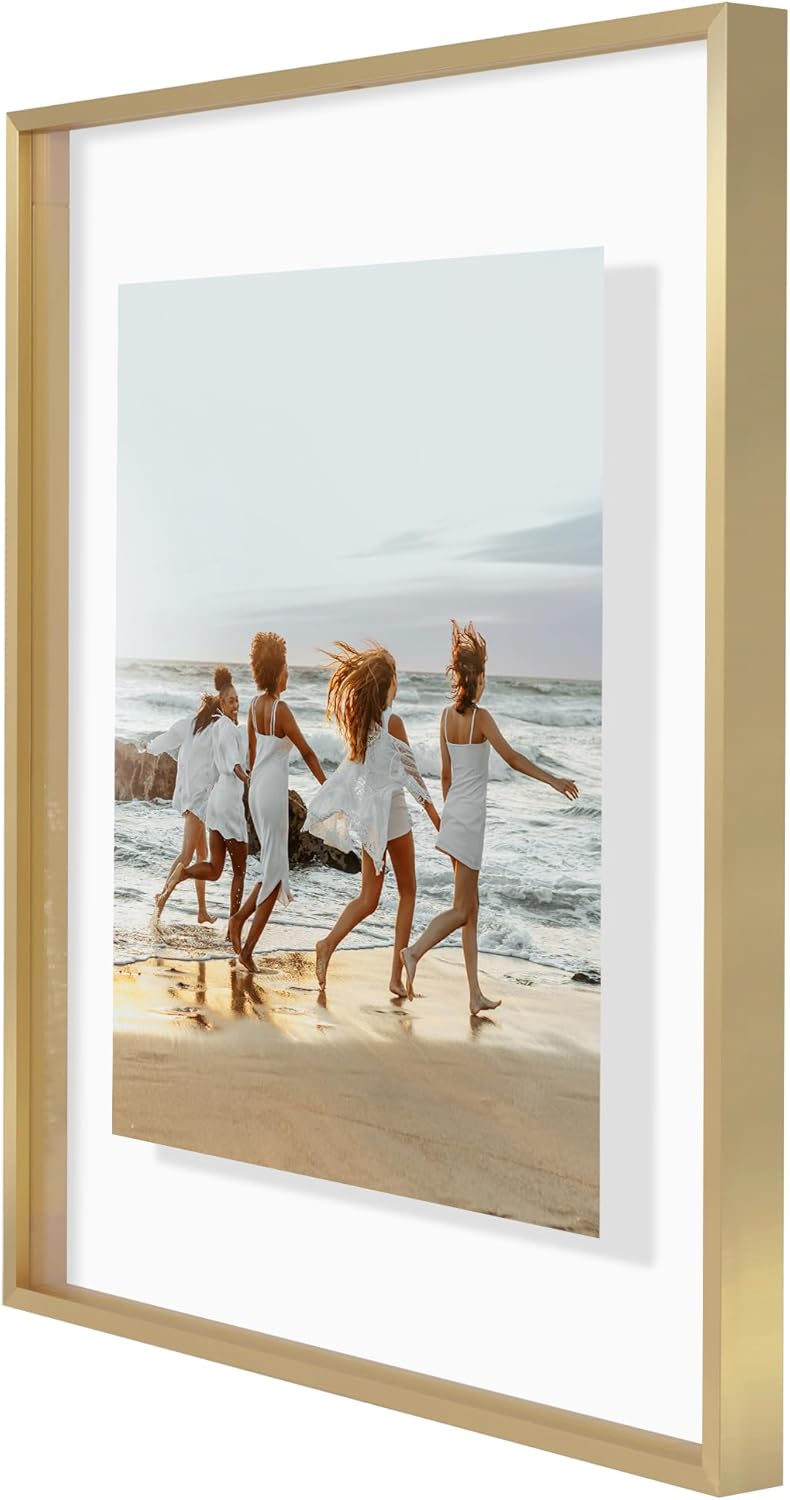 Americanflat Aluminum 11x14 Floating Picture Frame with Shatter-Resistant Glass - Use as 8x10 Picture Frame or Display 11x14 Photo - Signature Float Collection - Photo Frames for Wall Display - Black