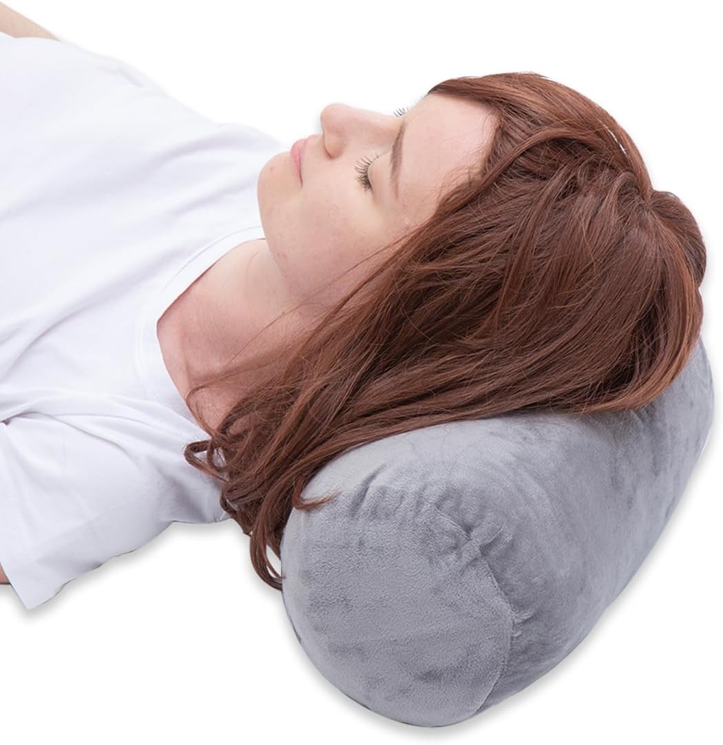 1 MIDDLE ONE Round Cylinder Bolster Pillow with Removable Velvet Cover, Tube Roll Cervical Pillow for Head, Neck, Back and Legs Support, 13" x 6", Grey