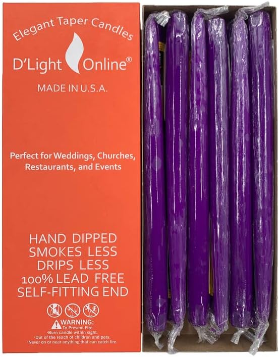 D'light Online White Taper Candles, 10 Inch Premium Quality Candles Hand-Dipped Tapered Candles, Dripless, Smokeless and Unwrapped Bulk Pack for Events - Set of 12 (10 Inch, White)