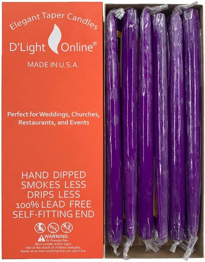 D'light Online White Taper Candles, 10 Inch Premium Quality Candles Hand-Dipped Tapered Candles, Dripless, Smokeless and Unwrapped Bulk Pack for Events - Set of 12 (10 Inch, White)