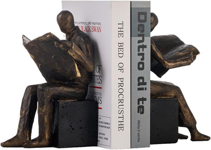 Lukitas Thinker Decorative Bookends, Non-Slip Book Holder, Book Ends for Shelves Living Room Office Home Decor, Resin, 1Pair/2Piece 9''