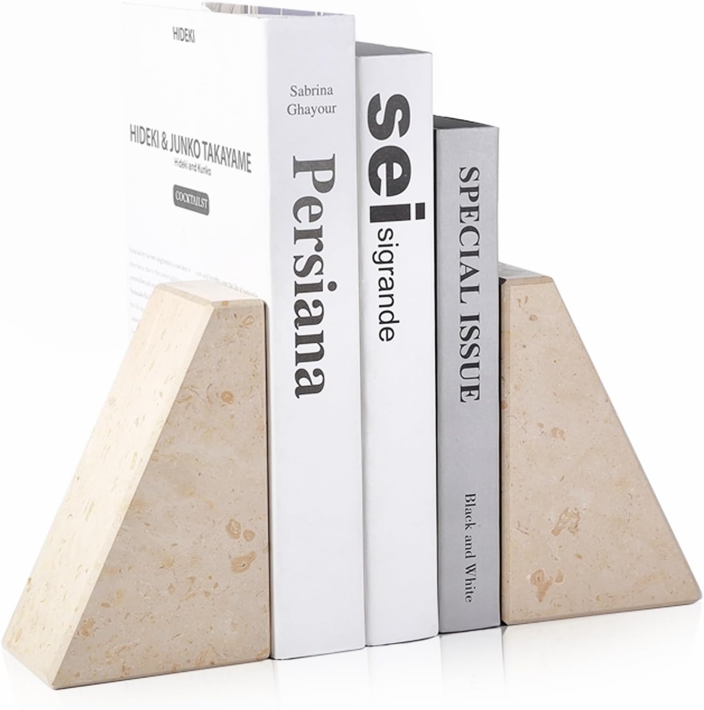 Karibiber Travertine Bookends for Heavy Books, Marble Decorative Bookends for Shelves, Heavy-Duty Stone Book Ends for Hardback Book & Cookbooks, Unique Book Stopper & Holder, Travertino Italy