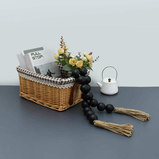 Farmhouse Decor Large Wood Bead Garland 50inch long with 1.6" Diameter beads, Natural Wooden Beads Decor with Tassels Decorative Boho Country Decoration for Coffee Table Home Tiered Tray Wall Hanging