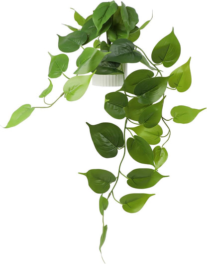 Artificial Pothos Hanging Plants 2 Pack with Pots, Realistic Fake Hanging Plants Indoor, Faux Greenery Vines for Shelf, Bathroom, Living Room, Office Decor