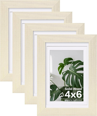 Egofine 8x10 Picture Frames Set of 4, Made of Solid Wood Covered by Plexiglass 4x6 and 5x7 with Mat or 8x10 without Mat, for Table Top Display and Wall Mounting Photo Frame Black