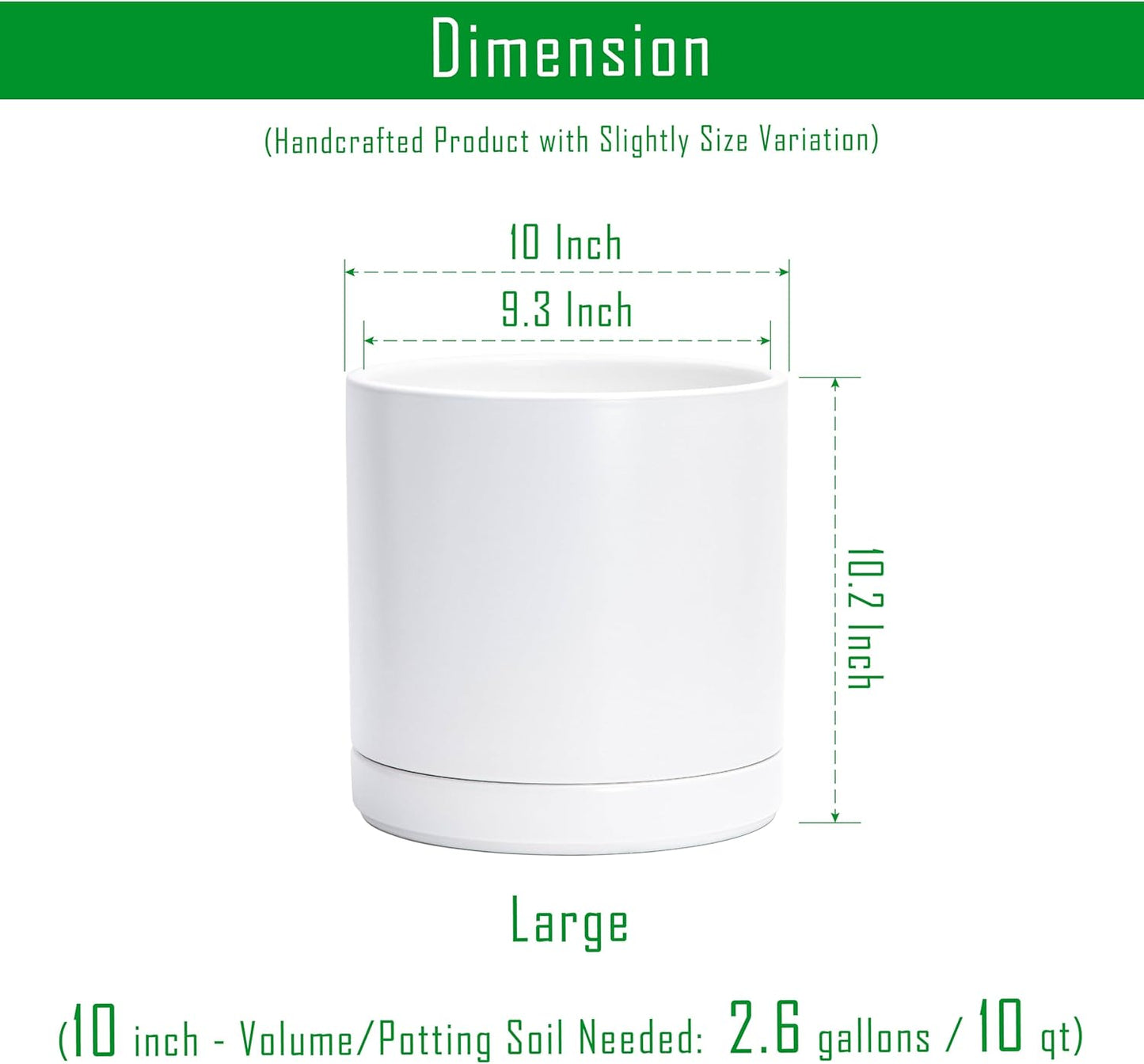 D'vine Dev Set of 2 Plants Pots, 6.5 Inch Ceramic Planter Pot for Plants with Drainage Hole and Saucer, White, 94-V-C-1