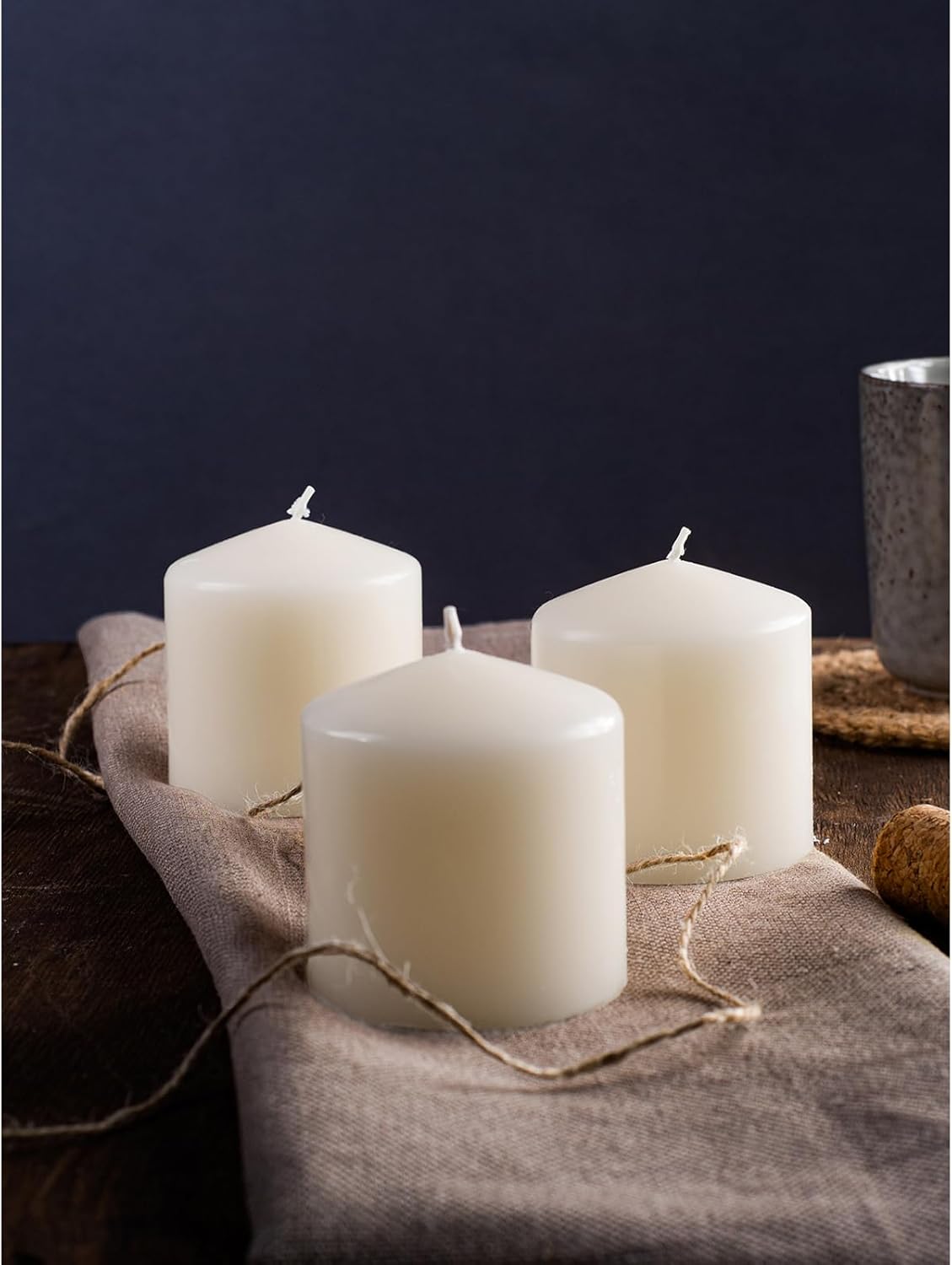 CANDWAX 3x4 inch Pillar Candles Set of 3 – Unscented Dripless Rustic Dark Blue Candles for Room Decor, Weddings, Centerpieces