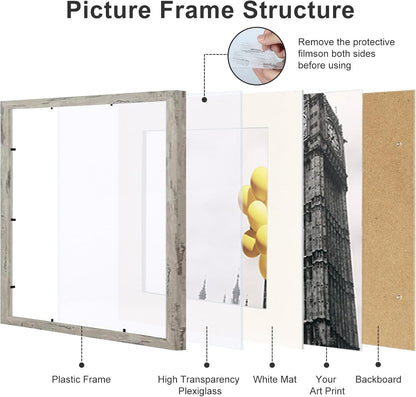 12x12 Picture Frame Set of 9, Display Pictures 8x8 with Mat or 12x12 without Mat, Multi Collage Gallery Square Photo Frames for Wall or Tabletop, Black