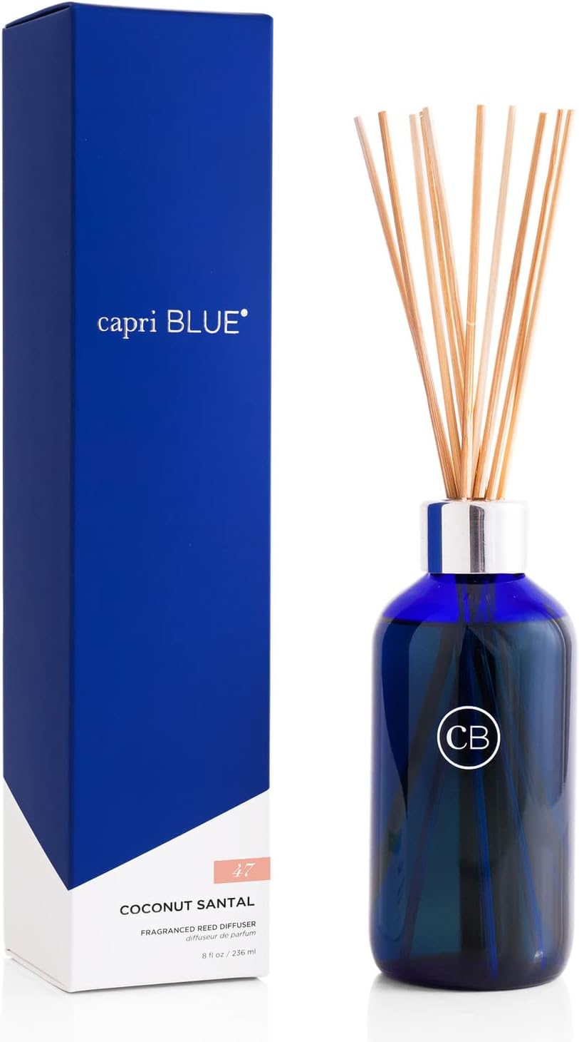 Capri Blue Volcano Reed Diffuser Set - Includes Reed Diffuser Sticks, Fragrance Oil, and Glass Bottle - Luxury Scented Room Freshener - White (8 fl oz)