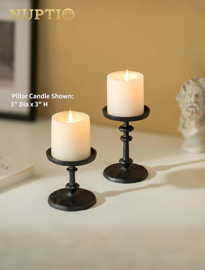 NUPTIO Gold Candle Holders for Pillar: Antique Brass Cast Iron Candleholder for 3 Inch Pillars -Heavy Metal Candle Stand for Christmas Party Table Decor