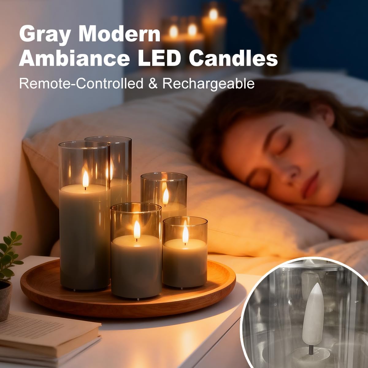 Rechargeable Flameless Glass Pillar Candles–Gifts for Women,–Set of 3, Realistic Flickering LED Light,Remote & Timer, Ideal for Living Room, Bedroom & Festival Wedding Home Party Decor