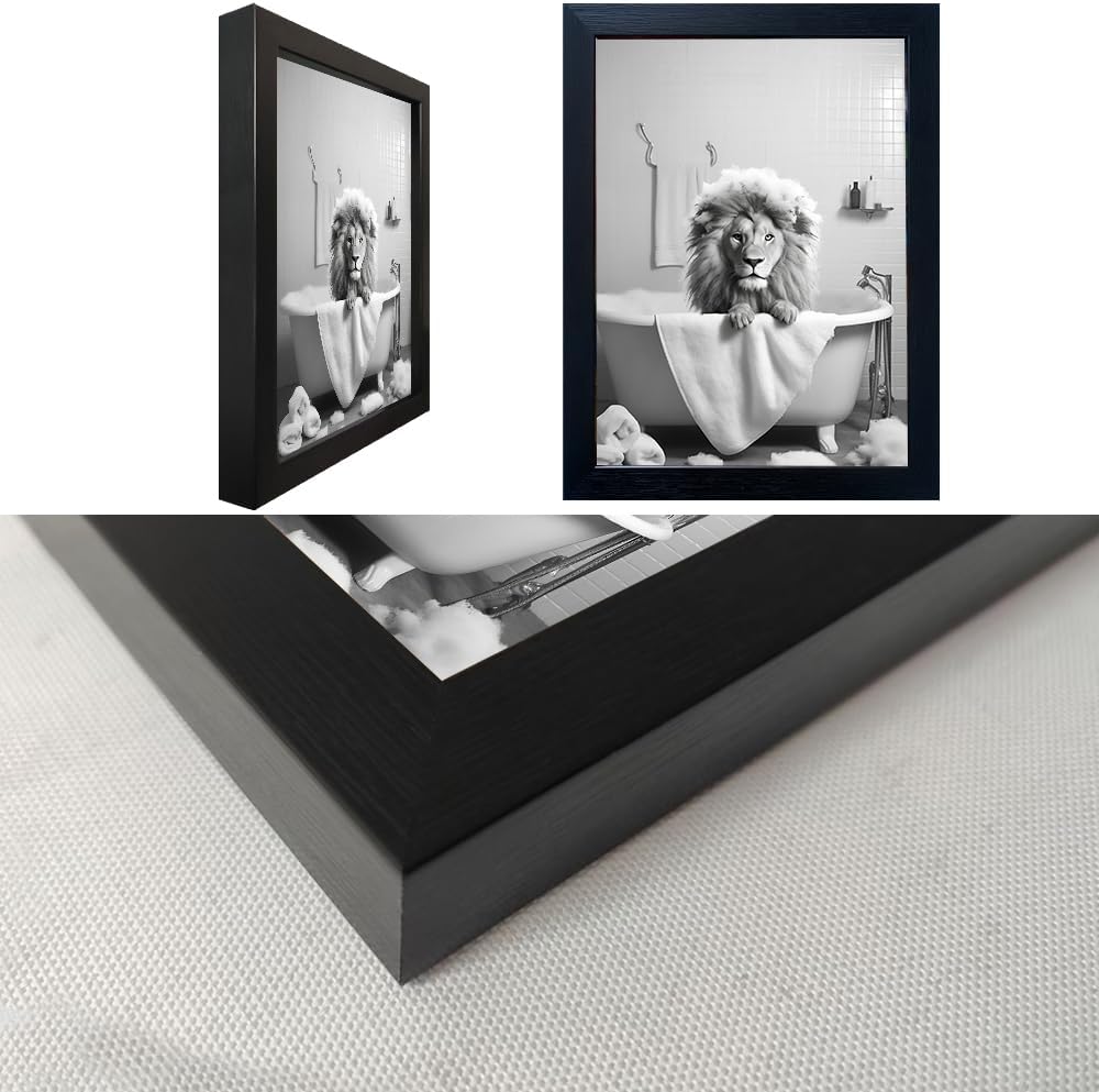 Bathroom Picture Wall Decor, Framed Black and White Bathroom Wall Art, Toilet Paper in Little Funny Raccoon's Hand Animal Canvas Print Painting