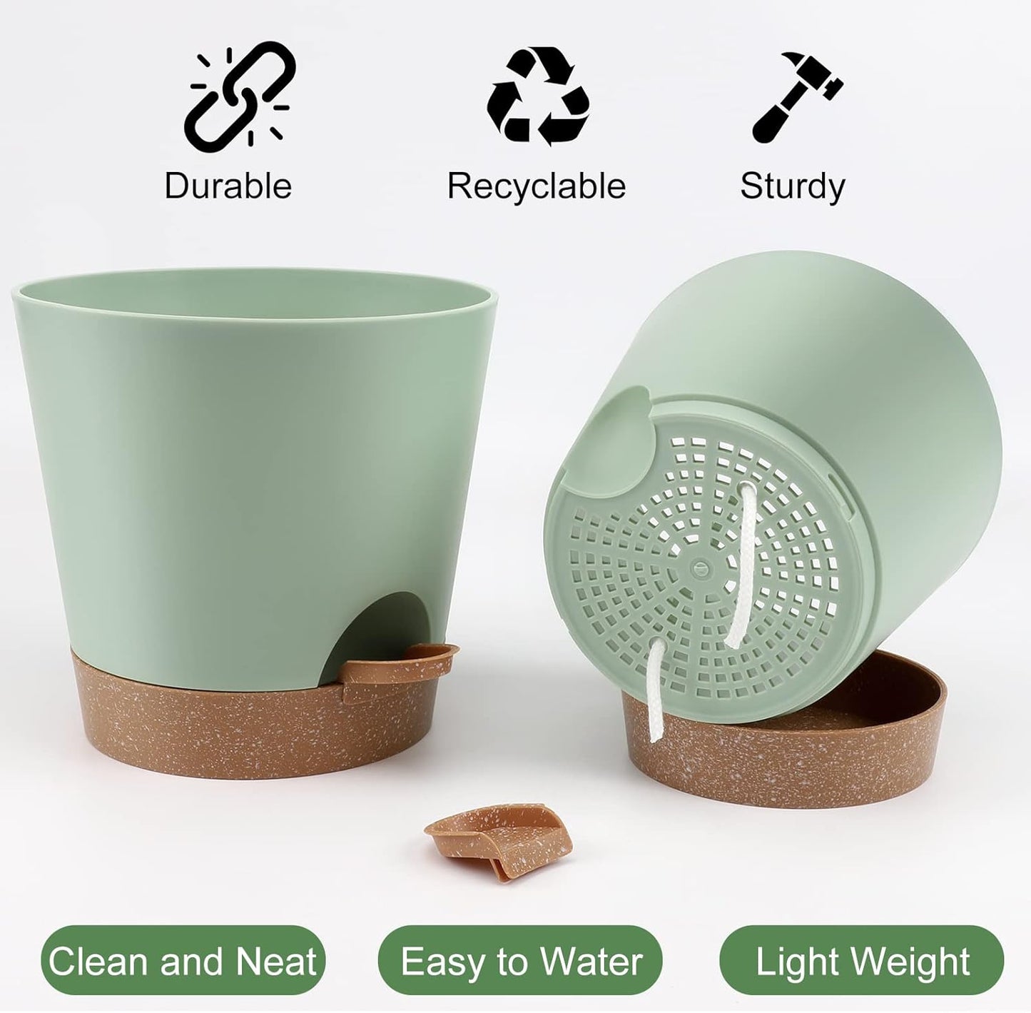 YNNICO Indoor Self Watering Planters with Drainage Holes and Saucers, 8, 7, 6.5, 6, 5.5, 5 Inches, Black, 6 Pots