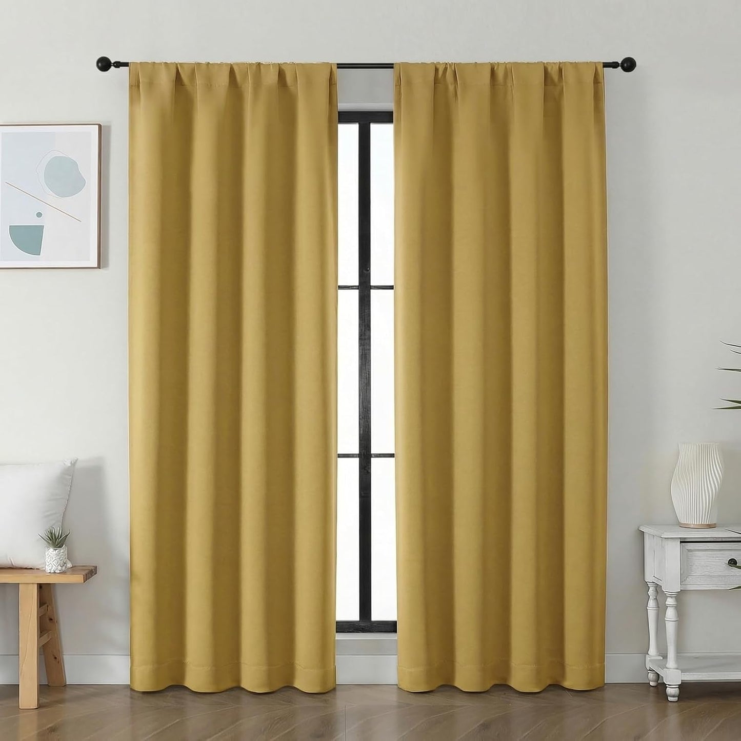 Simplebrand Ava Sage Green Blackout Curtains for Bedroom 63 Inch Length 2 Panels Set, Solid Thermal Insulated Energy Saving Rod Pocket Window Treatment Curtains Blackout Drapes, W40 x L63 Inch, Sage - Colors C