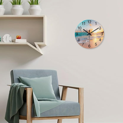 Beach Wall Clock Battery Operated 12 Inch Glass Wall Clock Non Ticking Analog Blue Wall Clocks for Bedroom Living Room Office Decor