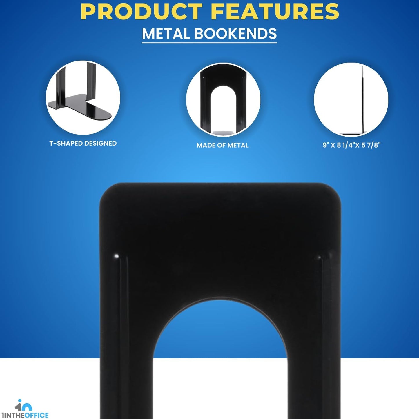 1InTheOffice Black Metal Bookends, 4/Pack - 8 1/4" x 5 7/8" x 9" Heavy Duty