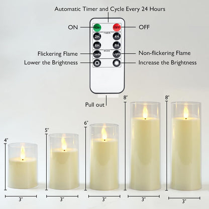 Homemory Gray Flickering Flameless Candles, Battery Operated Acrylic LED Pillar Candles with Remote Control and Timer, Halloween Decor, Set of 5