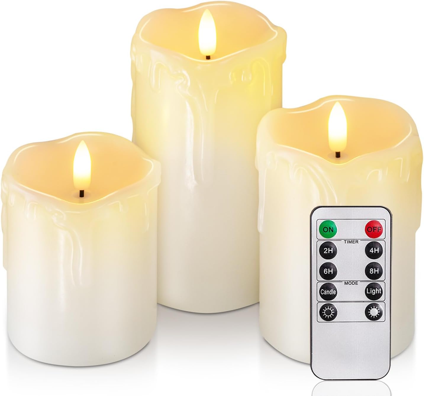 Homemory 6"x3" Outdoor Waterproof Flameless Candles, LED Candles, Battery Operated Candles with Remote and Timers, Electric Fake Plastic Pillar Candles, Ivory White, Set of 2