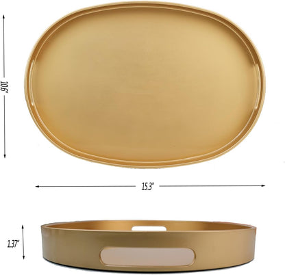 Green Decorative Tray with Handles, Versatile Serving Tray for Coffee Table, Ottoman, Ideal for Serving, Displaying, Organizing, 15.7"*10.2"*1.57"