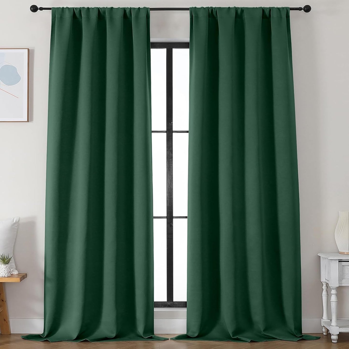 Simplebrand Ava Sage Green Blackout Curtains for Bedroom 63 Inch Length 2 Panels Set, Solid Thermal Insulated Energy Saving Rod Pocket Window Treatment Curtains Blackout Drapes, W40 x L63 Inch, Sage - Colors B