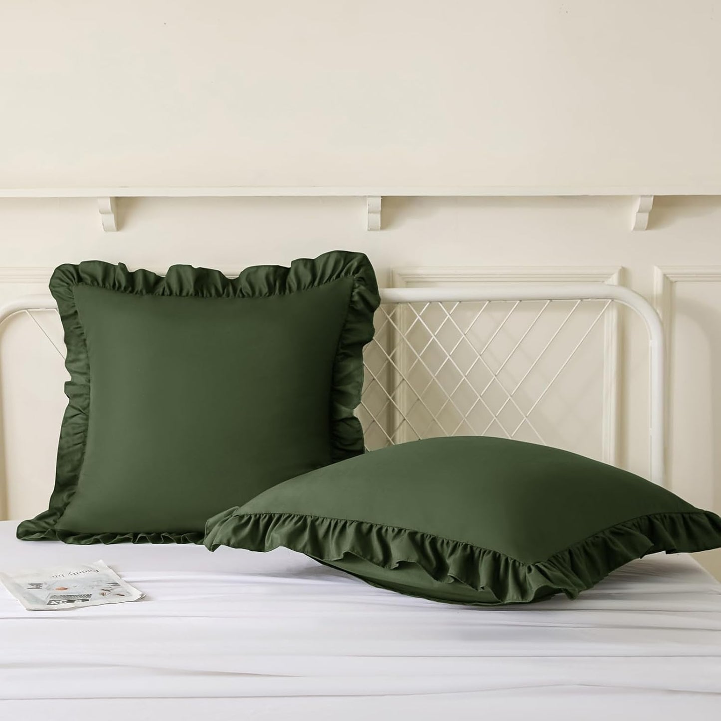 KKJIAF Ruffle Pillow Cases 26x26 Inches, White Square Ruffled Pillow Covers Set of 2, Microfiber Wrinkle Resistant Pillow Shams with Envelope Closure for Sofa Bed Living Room