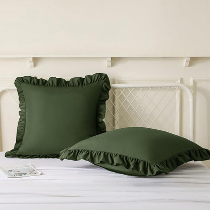 KKJIAF Ruffle Pillow Cases 26x26 Inches, White Square Ruffled Pillow Covers Set of 2, Microfiber Wrinkle Resistant Pillow Shams with Envelope Closure for Sofa Bed Living Room