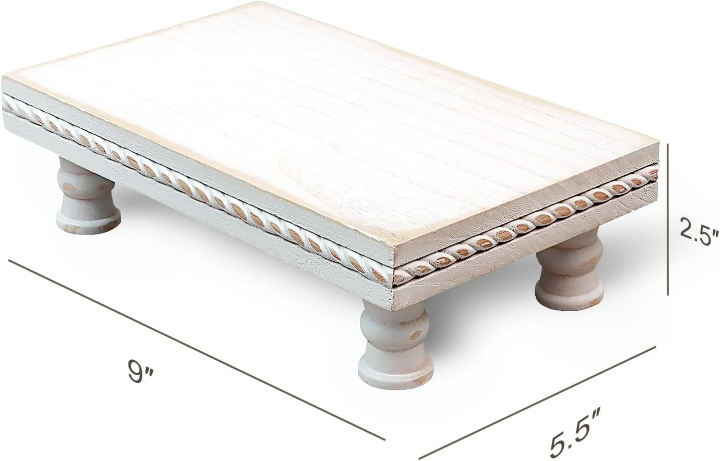 Wood Tray Pedestal Stand, Waterproof Bathroom Counter Organizer, Modern Farmhouse Riser for Soap/Candle/Sponge White Small