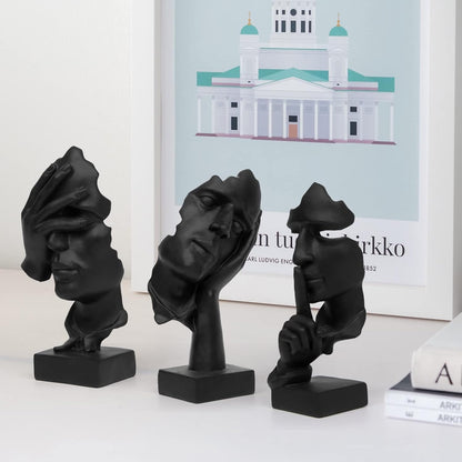3 Pcs Thinker Statue,Modern Home Resin Sculptures,Collectible Figurines for Home Office Bookshelf Desktop Decor(Black)