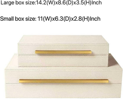 Sagala Set of 2 Ivory Shagreen Decorative Boxes With Black Metal Handles, Faux Leather Jewelry Boxes Modern Storage Boxes Photo Boxes Memory Boxes Home Organizer Box(Ivory)