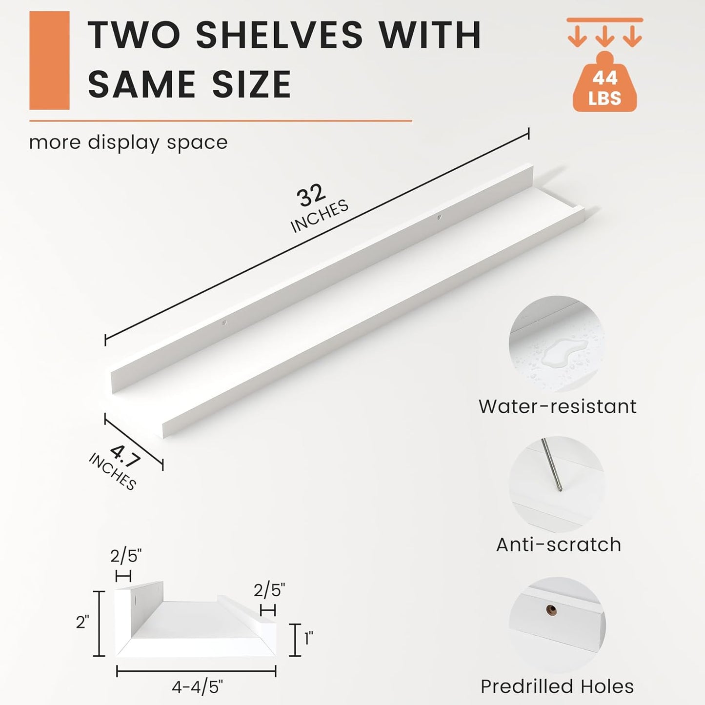 FLYJOE Picture Ledge Shelf, Floating Shelves Set of 2, 48 Inches Long Large Nursery Book Shelves for Toys Storage, Kids Bookshelf Wall Mounted for Living Room Bedroom Decor Books Photo Frames, Walnut