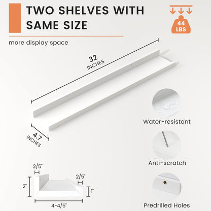 FLYJOE Picture Ledge Shelf, Floating Shelves Set of 2, 48 Inches Long Large Nursery Book Shelves for Toys Storage, Kids Bookshelf Wall Mounted for Living Room Bedroom Decor Books Photo Frames, Walnut