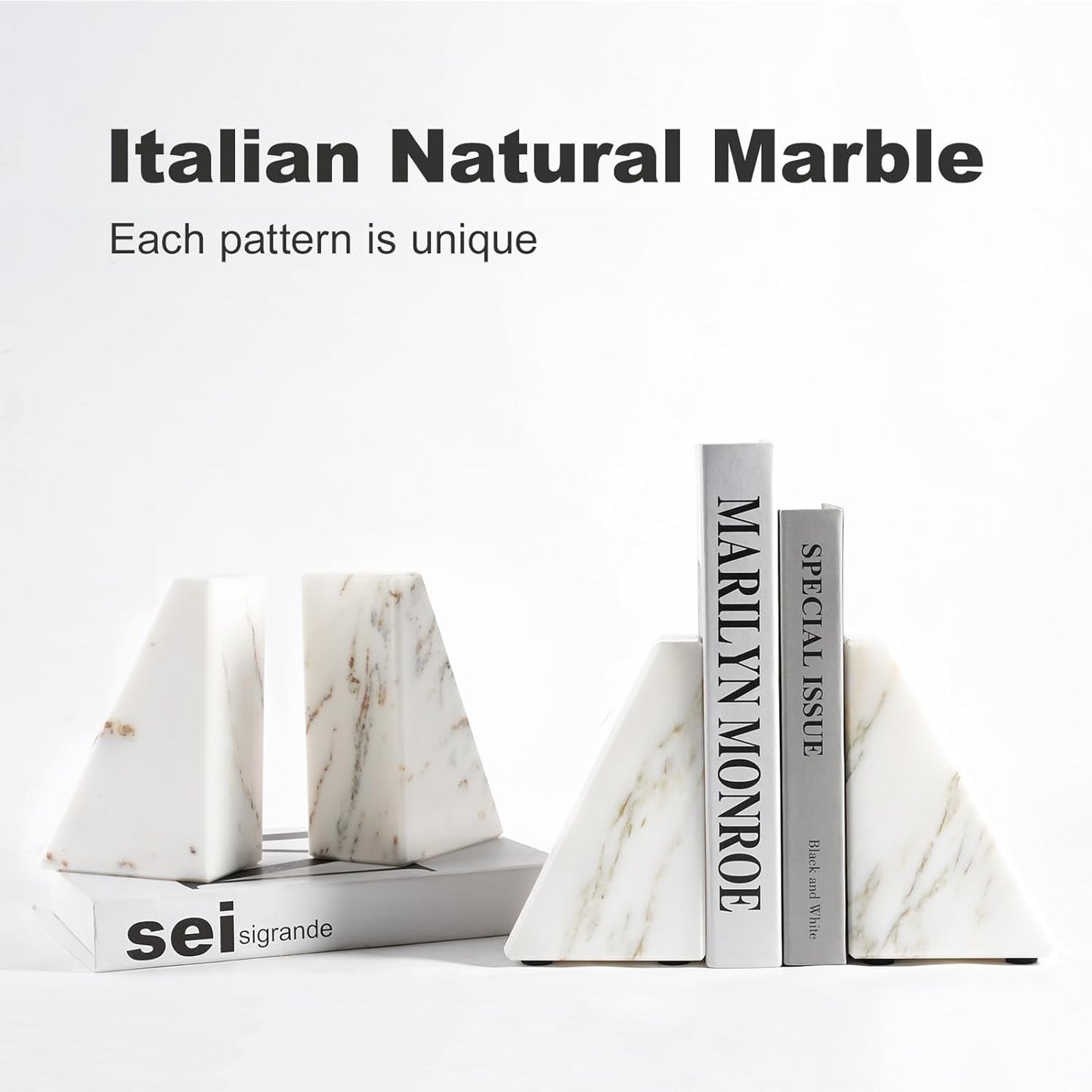 Karibiber Travertine Bookends for Heavy Books, Marble Decorative Bookends for Shelves, Heavy-Duty Stone Book Ends for Hardback Book & Cookbooks, Unique Book Stopper & Holder, Travertino Italy