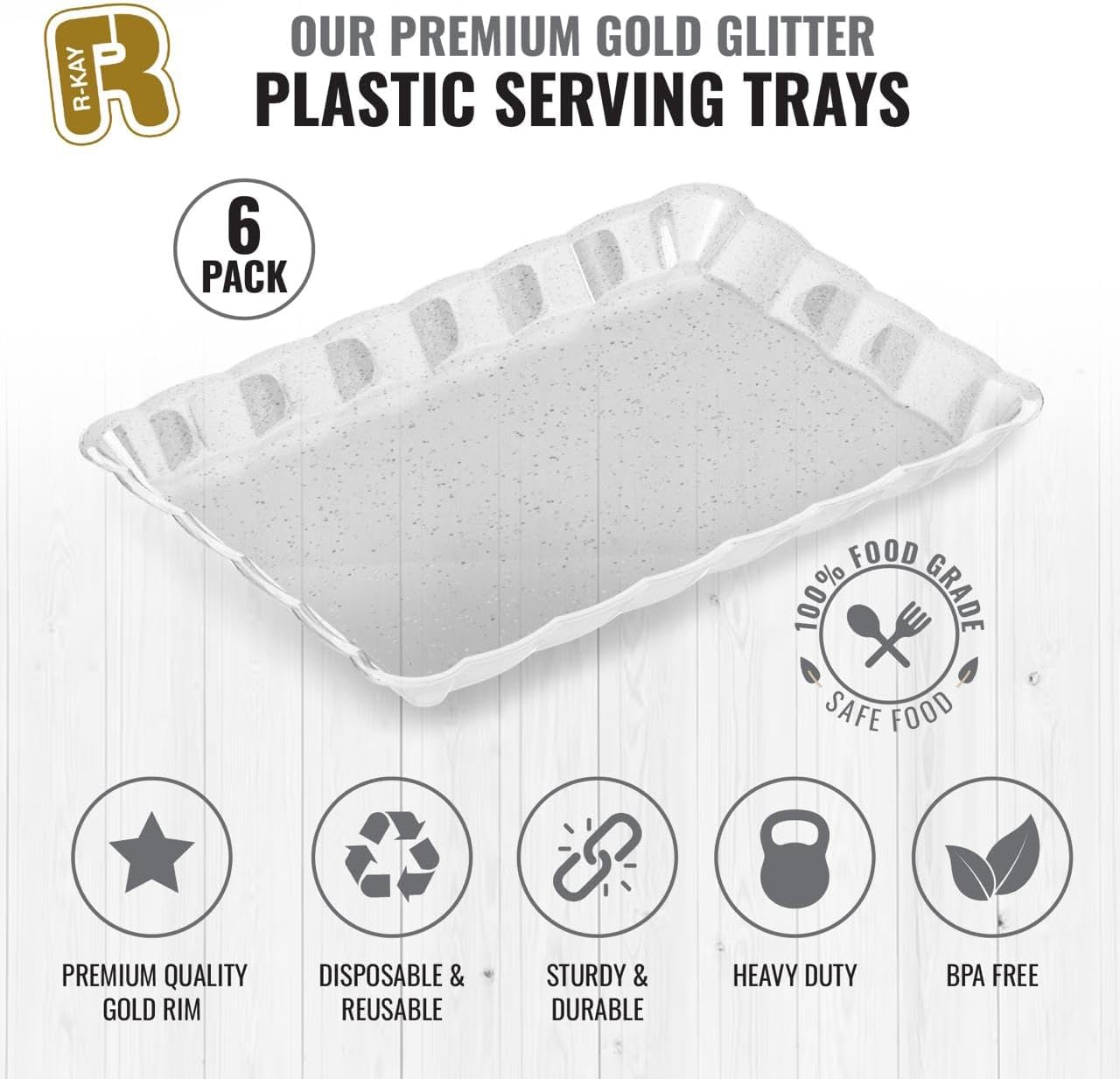 6 Pack Clear Plastic Serving Trays for Party, 9 x 13 Inch - Heavy Duty Plastic Trays for Food - Rectangular Party Serving Trays and Platters - Clear Disposable Trays