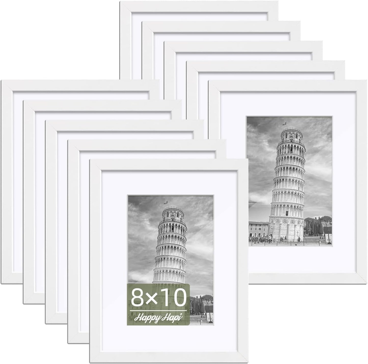 HappyHapi 4x6 Picture Frames Set of 10, Tabletop or Wall Display Pictures 3.5x5 with Mat or 4x6 Without, Multi Photo Frames Collage (Black)