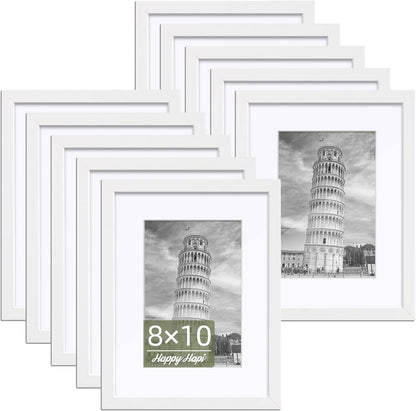 HappyHapi 4x6 Picture Frames Set of 10, Tabletop or Wall Display Pictures 3.5x5 with Mat or 4x6 Without, Multi Photo Frames Collage (Black)