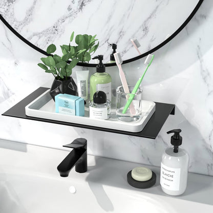 Bathroom Vanity Tray for Countertop - Bamboo Organizer Tray for Dresser Tops, Toilet, Perfume Small Decorative Tray Wood Tray for Home Decoration 11.81” L x 6.1” W x 0.79” H Black