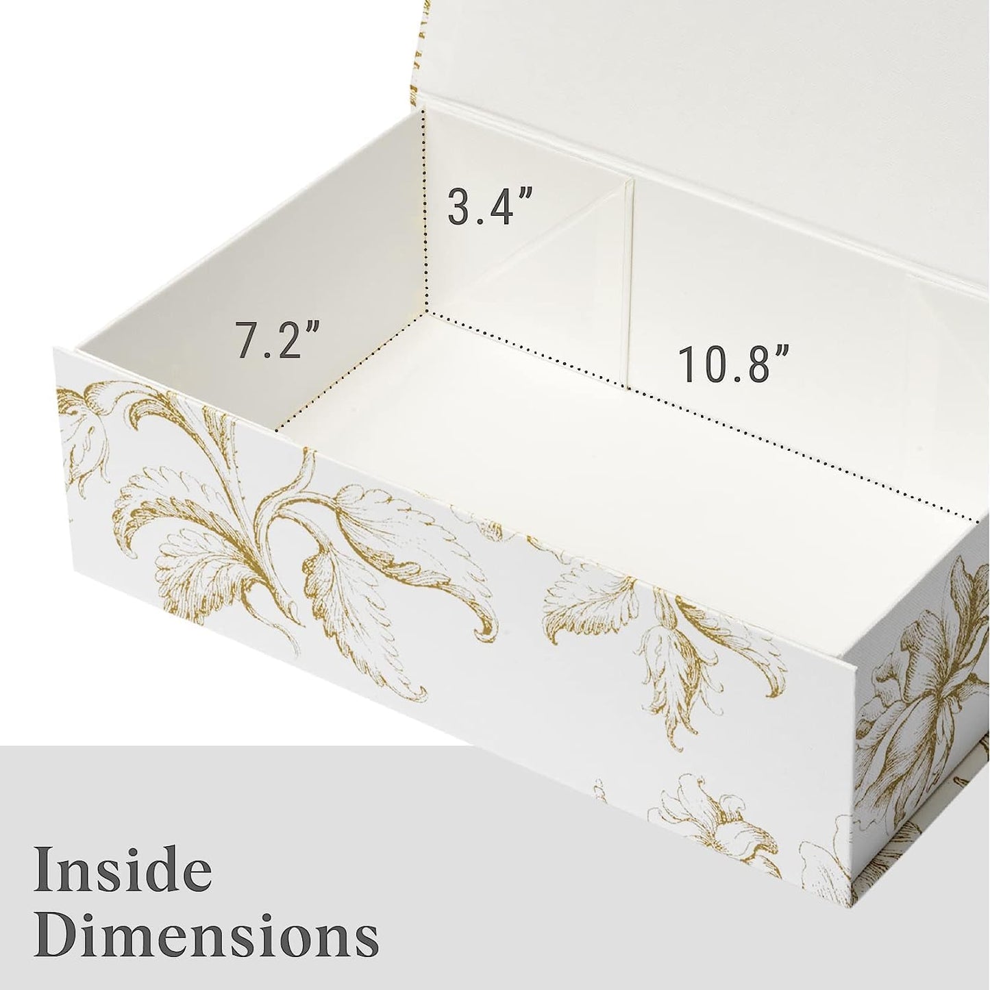 Luxury Keepsake Gift Box | Gold Floral Decorative Boxes with Magnetic Lids for Presents, Wedding Memory Box, and Bridal Gifts. 11.5" x 7.5" x 3.5"