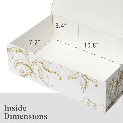 Luxury Keepsake Gift Box | Gold Floral Decorative Boxes with Magnetic Lids for Presents, Wedding Memory Box, and Bridal Gifts. 11.5" x 7.5" x 3.5"