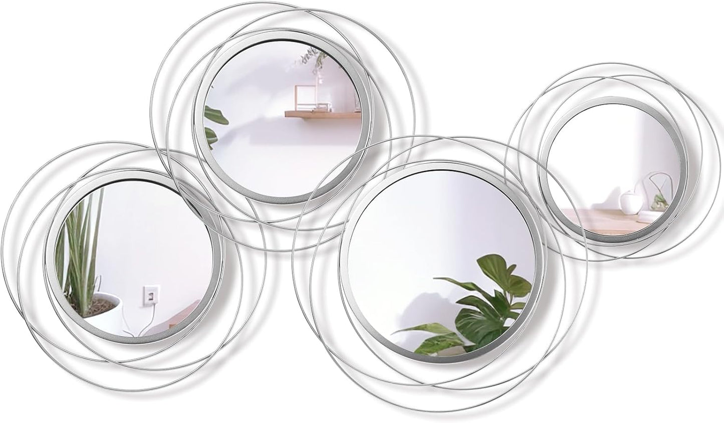 Hicarer 4 Pcs Decorative Wall Mirror Round Modern Circle Mounted Mirror Metal Wall Art Decor for Bedroom Living Room Entryway Dining Room Hallway(Gold)