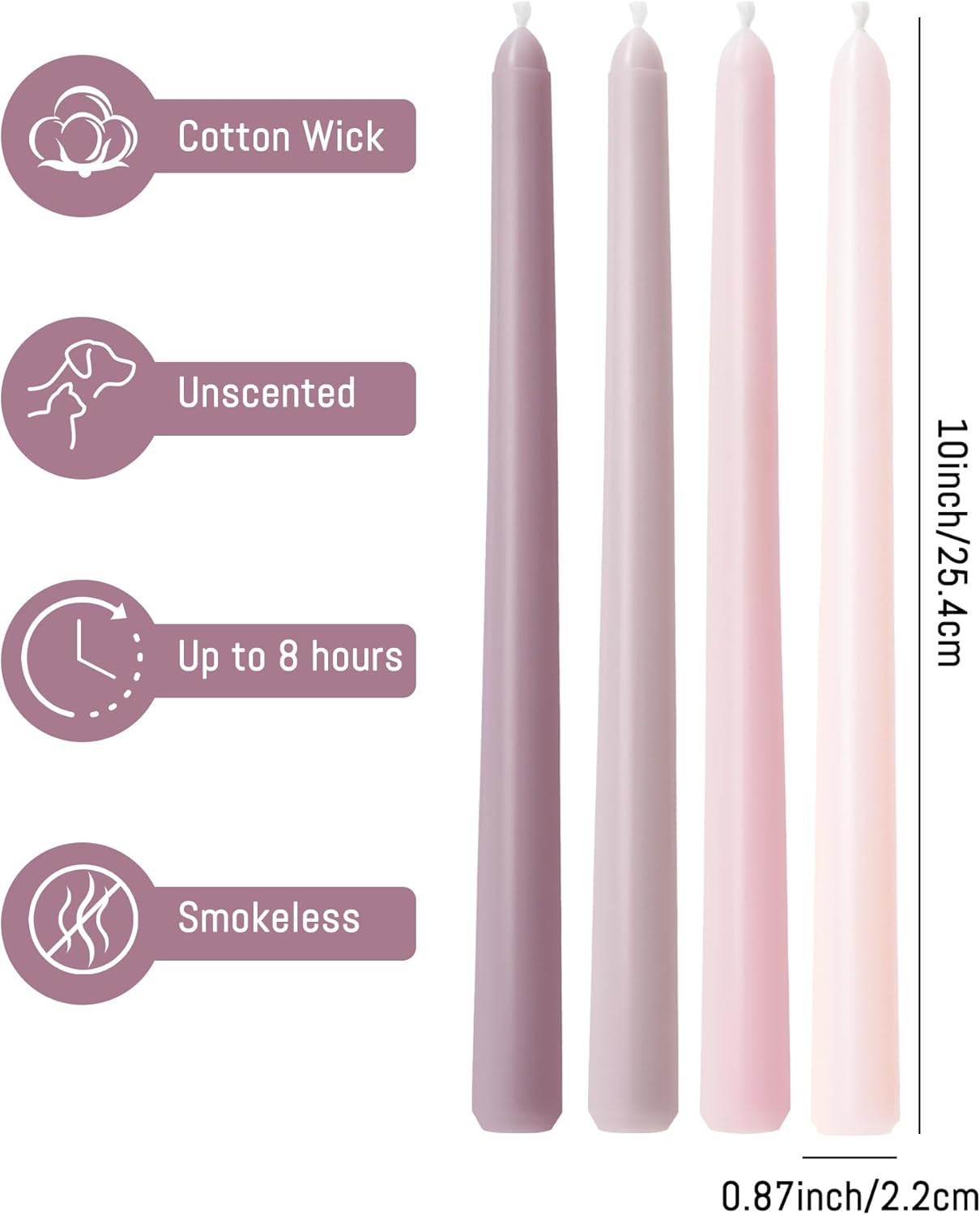 Viyffo Taper Candles, 10 Inch, 4 Pack, Olive Glow – Unscented, Dripless & Smokeless Design, Up to 8 Hour Burn – Long Tall Taper Candlesticks for Wedding, Dinner & Home Decor