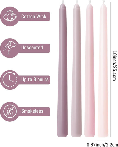 Viyffo Taper Candles, 10 Inch, 4 Pack, Olive Glow – Unscented, Dripless & Smokeless Design, Up to 8 Hour Burn – Long Tall Taper Candlesticks for Wedding, Dinner & Home Decor
