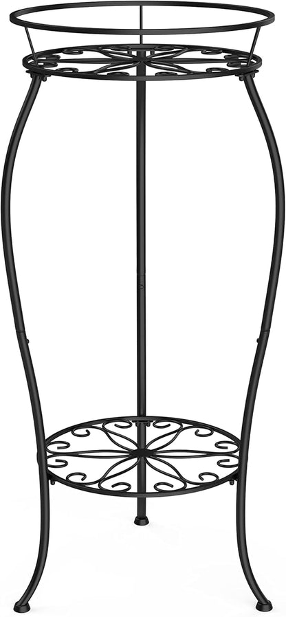 FaithLand 2 Pack Metal Plant Stands, Tall Planter Holder Indoor Outdoor, 2 Tier Round Potted Supports Rack, Corner Display Shelf Black