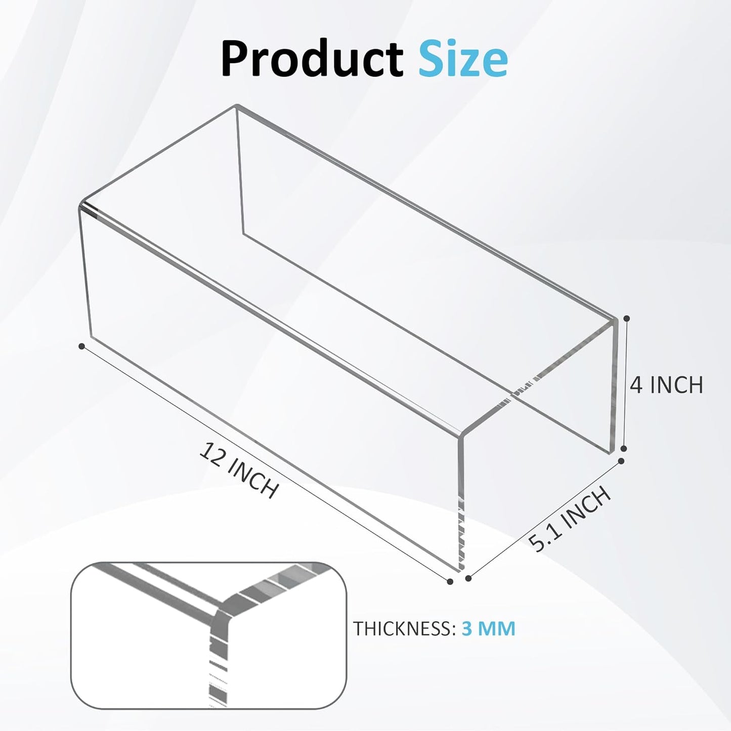 Sezanrpt Acrylic Shelf Riser 12x4.7x3 pack of 2, Desktop Rectangular Acrylic Tray Pedestal Stand for Funko Pop Figure, Bags, 12x4.7x3 Inch