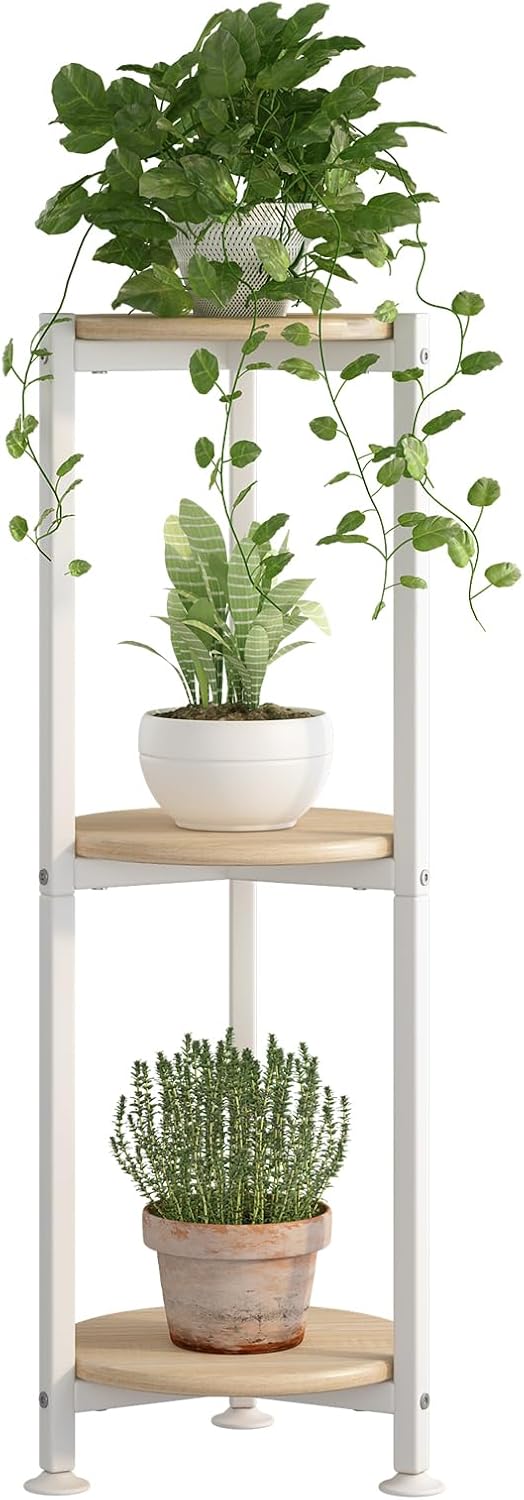 Plant Stand Indoor Corner Tall 2 Tier Metal Modern Flower Storage Plant Shelf Holder for Living Room Balcony Garden,Black (2 Tier-Black Round)