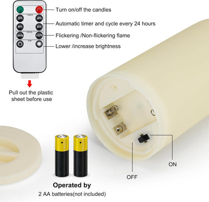 Enido Flameless Candles, Color Changing LED Candles(D: 3" x H: 4" 5" 6") Battery Operated Outdoor Waterpoof Candles Plastic Pack of 9 Flameless Pillar Candles