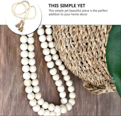 IMIKEYA Wooden Beads Garland: Farmhouse Wood Bead Garland with Tassels Boho Wall Hanging for Home Decor Tiered Tray Rustic Wood Prayer for Coffee Table Decor