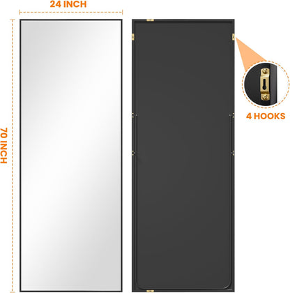 TRAHOME Full Length Floor Mirror 56"x15", Standing Mirror with Aluminum Frame, Large Body Mirror for Bedroom, Living Room and Bathroom, Black